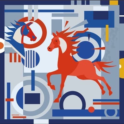 Платок «Лошадь в квадрате» (Мокрый шелк)